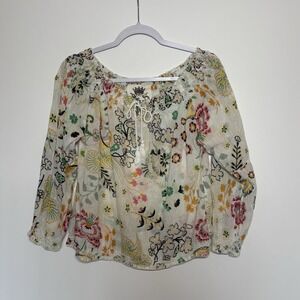 J.A.K. Bohemian Vintage Inspired Floral Blouse Size Large Artisanal Whimsical